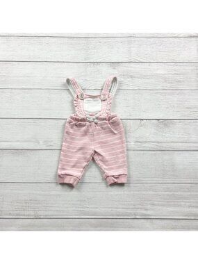 7 For All Mankind 7Fam Pink Striped Baby Overalls Romper 0-3 Months